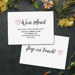 「引っ越しました」手書きカード(赤いハート付き) 名刺