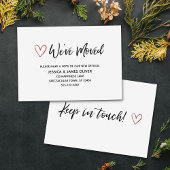 「引っ越しました」手書きカード(赤いハート付き) 名刺