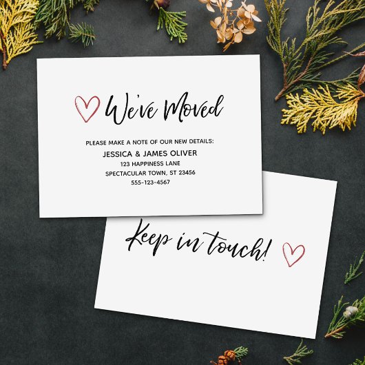 「引っ越しました」手書きカード(赤いハート付き) 名刺