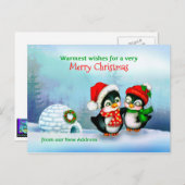 引っ越しました、新しいホームアドレスクリスマスペンギン シーズンポストカード (正面/裏面)