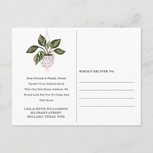 引っ越しました-新しい住所のプぶら下がったラントの移動 案内ポストカード (裏面)