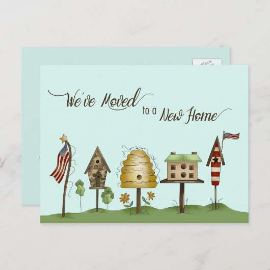 引っ越しました/新しい住所の書庫とフラグ 案内ポストカード (正面/裏面)