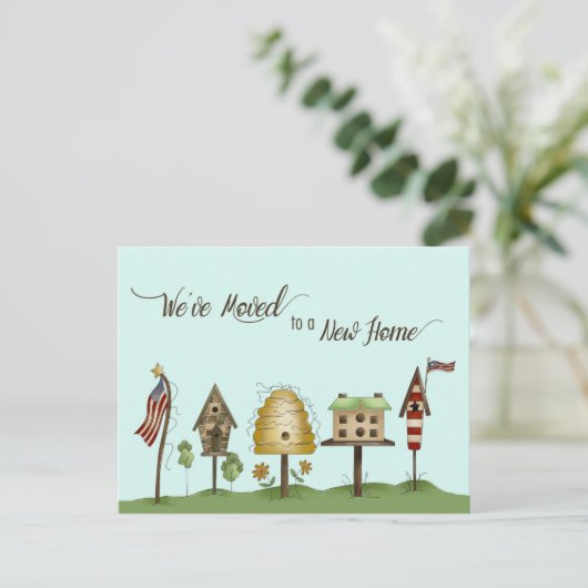引っ越しました/新しい住所の書庫とフラグ 案内ポストカード (スタンド正面)