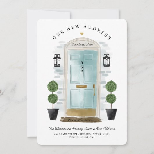 引っ越しました – 新しい住所アクアウォーターカラードア 案内状 (正面)