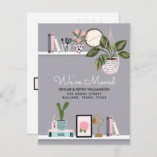 引っ越しました – 新しい住所ウォールシェルフDecor移動 案内ポストカード (正面/裏面)