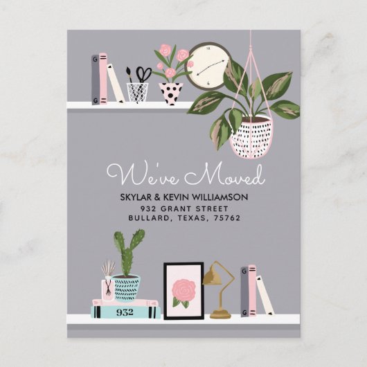 引っ越しました – 新しい住所ウォールシェルフDecor移動 案内ポストカード (正面)