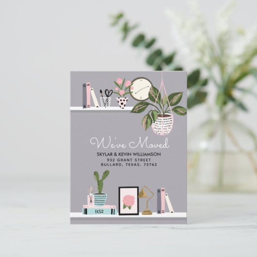 引っ越しました – 新しい住所ウォールシェルフDecor移動 案内ポストカード (スタンド正面)