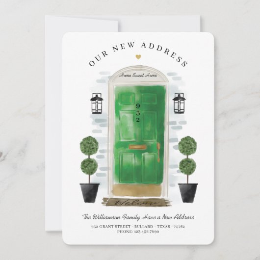 引っ越しました – 新しい住所グリーンウォーターカラードア 案内状 (正面)