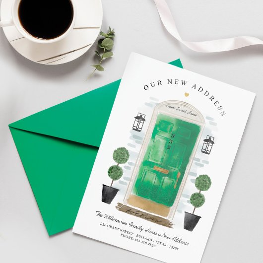 引っ越しました – 新しい住所グリーンウォーターカラードア 案内状