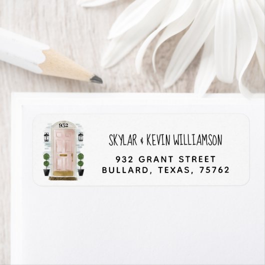 引っ越しました – 新しい住所ピンクウォーターカラードア ラベル (インサイチュ)