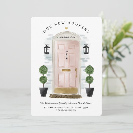 引っ越しました – 新しい住所ピンクウォーターカラードア 案内状 (スタンド正面)