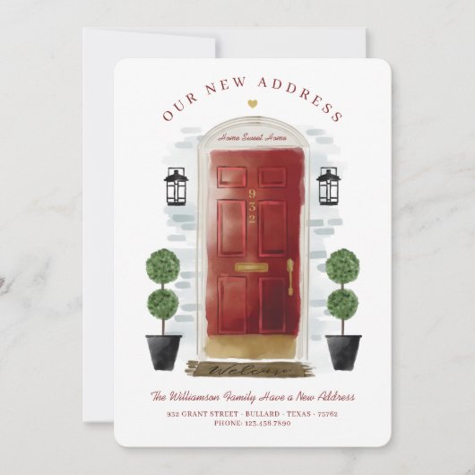 引っ越しました – 新しい住所レッドウォーターカラードア 案内状 (正面)