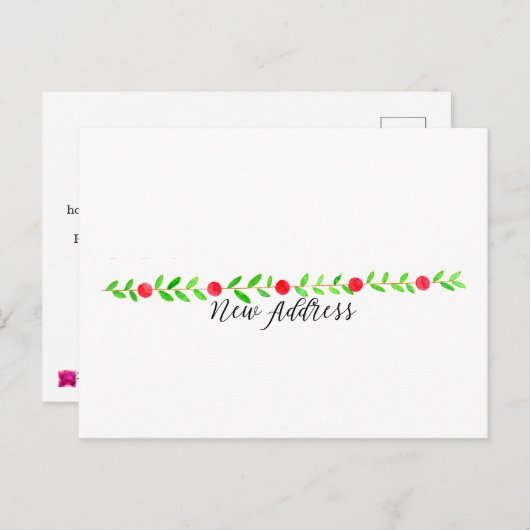 引っ越しました/新しい住所、水彩クリスマス ポストカード (正面/裏面)