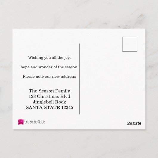 引っ越しました/新しい住所、水彩クリスマス ポストカード (裏面)