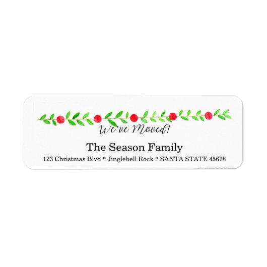引っ越しました/新しい住所、水彩クリスマス ラベル (正面)