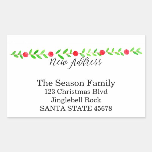引っ越しました/新しい住所、水彩クリスマス 長方形シール (正面)
