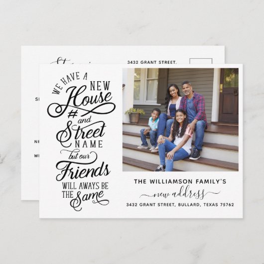 引っ越しました |新しい家の番号と通り名の写真 案内ポストカード (正面/裏面)