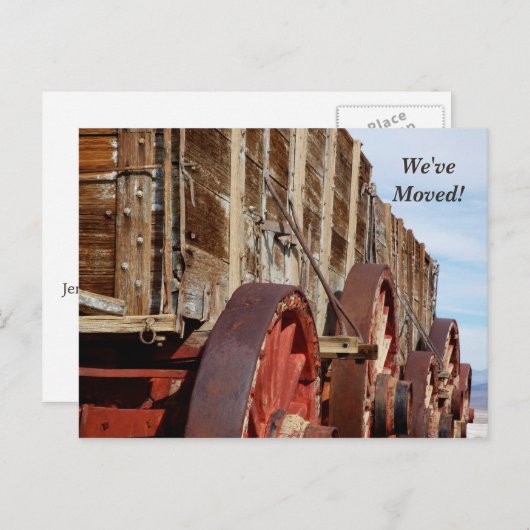 引っ越しました、木製ワゴンの新しい住所のお知らせ 案内ポストカード (正面/裏面)