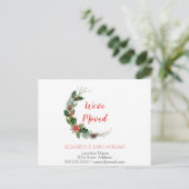 引っ越しました,松の木の枝ホリーベリー 案内ポストカード (スタンド正面)