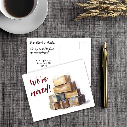 引っ越しました、梱包箱 ポストカード