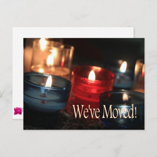 引っ越しました!燃えるろうそくクリスマス ポストカード (正面/裏面)
