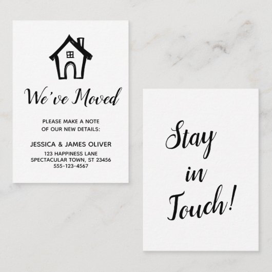 "引っ越しました"白黒カードとリトルハウス付き 名刺 (正面/裏面)