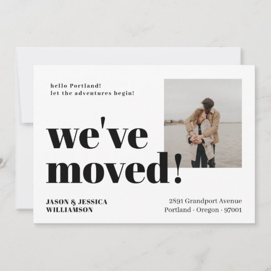 引っ越しました!白黒ミニマルはっきりしたTypo写真 案内状 (正面)