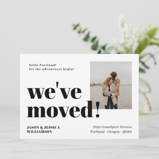 引っ越しました!白黒ミニマルはっきりしたTypo写真 案内状 (スタンド正面)