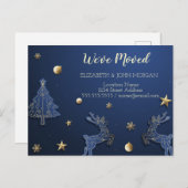 引っ越しました、青いクリスマスツリー、トナカイ 案内ポストカード (正面/裏面)