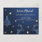 引っ越しました、青いクリスマスツリー、トナカイ 案内ポストカード (正面)