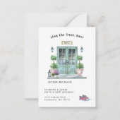 引っ越しました |青いドアのお知らせカード ノートカード (正面)