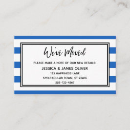 "引っ越しました"青と白の水平のストライプ 名刺