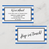 "引っ越しました"青と白の水平のストライプ 名刺 (正面/裏面)