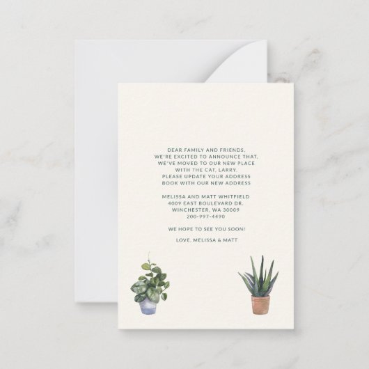 引っ越しましたBohoリビングルームの移動案内 ノートカード (裏面)