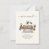 引っ越しましたBohoリビングルームの移動案内 ノートカード (正面)