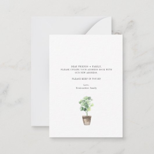 引っ越しましたBoho屋内植物が新しいアドレスを移動 ノートカード (裏面)