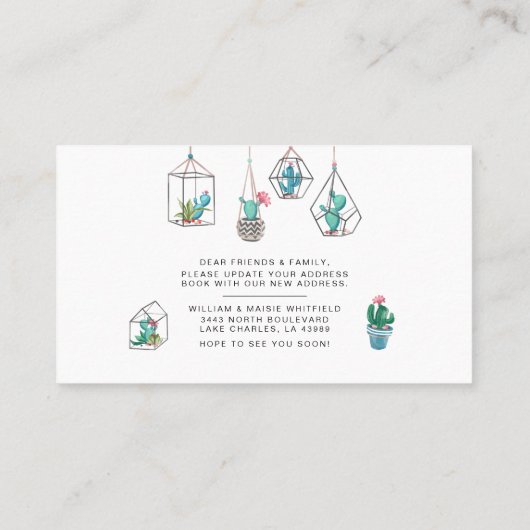 引っ越しましたBoho植物の住所の変更 名刺 (裏面)