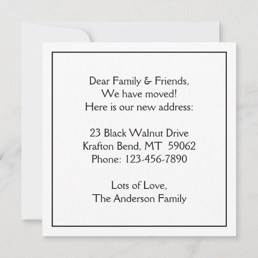 引っ越しましたKraft新モダンしいアドレス変更の移動 案内状 (裏面)