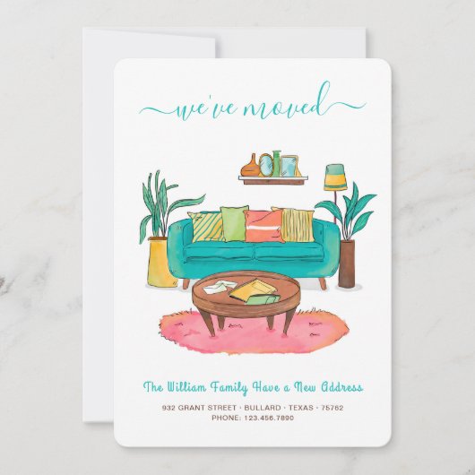 引っ越しましたlかわいい水彩新しいアドレスホーム 案内状 (正面)