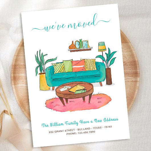 引っ越しましたlかわいい水彩新しいアドレスホーム 案内状