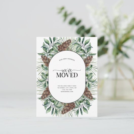引っ越しましたWinter Fir Cone Announcementポストカード 案内ポストカード (スタンド正面)
