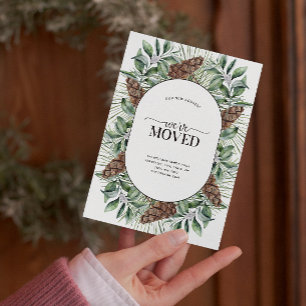 引っ越しましたWinter Fir Cone Announcementポストカード 案内ポストカード