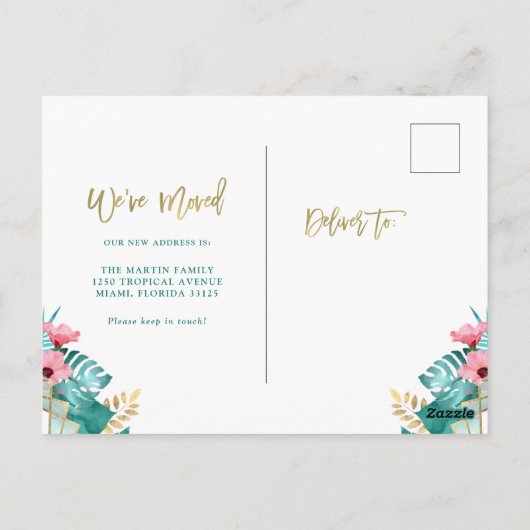 引っ越しをしました |熱帯金ゴールドオ葉ンホワイト ポストカード (裏面)