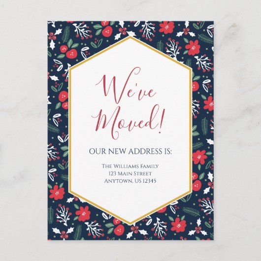 引っ越しアナウンスクリスマス花模様はがき ポストカード (正面)