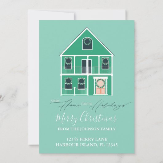 引っ越しアナウンスニューホームホリデーライトグリーン シーズンカード (正面)