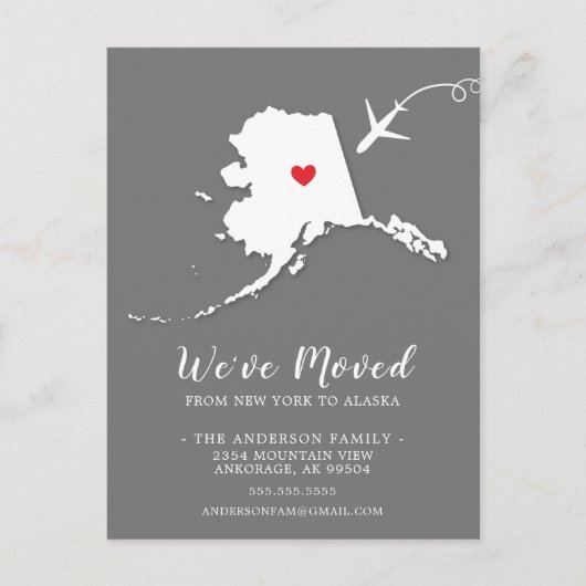 引っ越しアナウンス州アラスカはがき ポストカード (正面)
