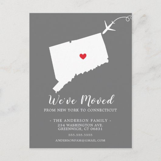 引っ越しアナウンス州コネチカットポストカード ポストカード (正面)