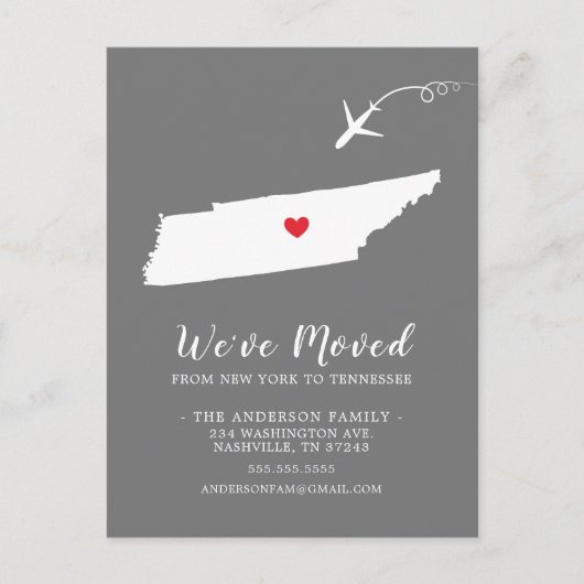 引っ越しアナウンス州テネシーのはがき ポストカード (正面)