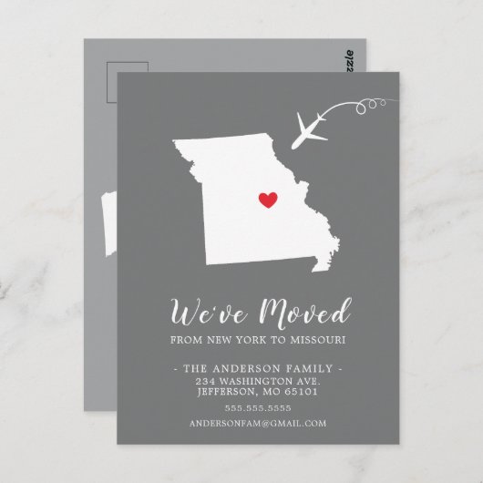 引っ越しアナウンス州ミズーリはがき ポストカード (正面/裏面)