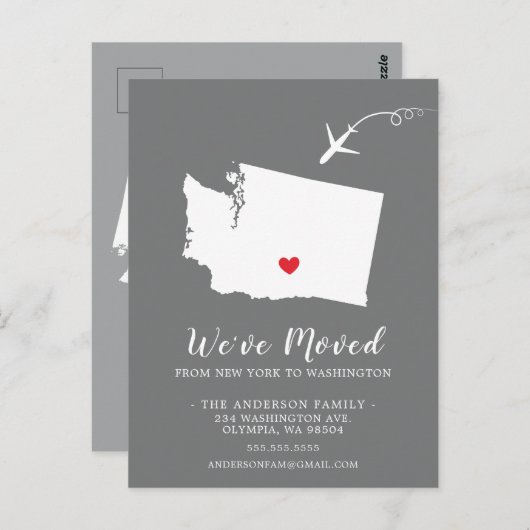 引っ越しアナウンス州ワシントン ポストカード (正面/裏面)